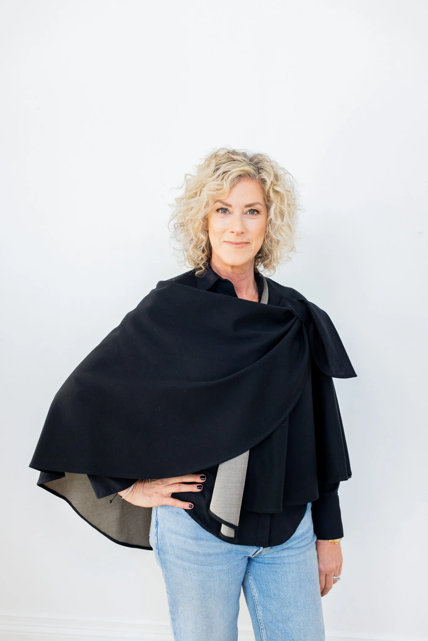 Black Silver Cotton Double Knit Cape - Image 6