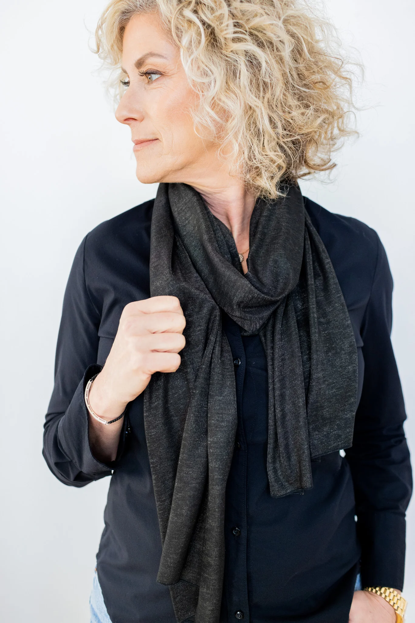 Black Silver Jersey Modal Scarf - Long - Image 3