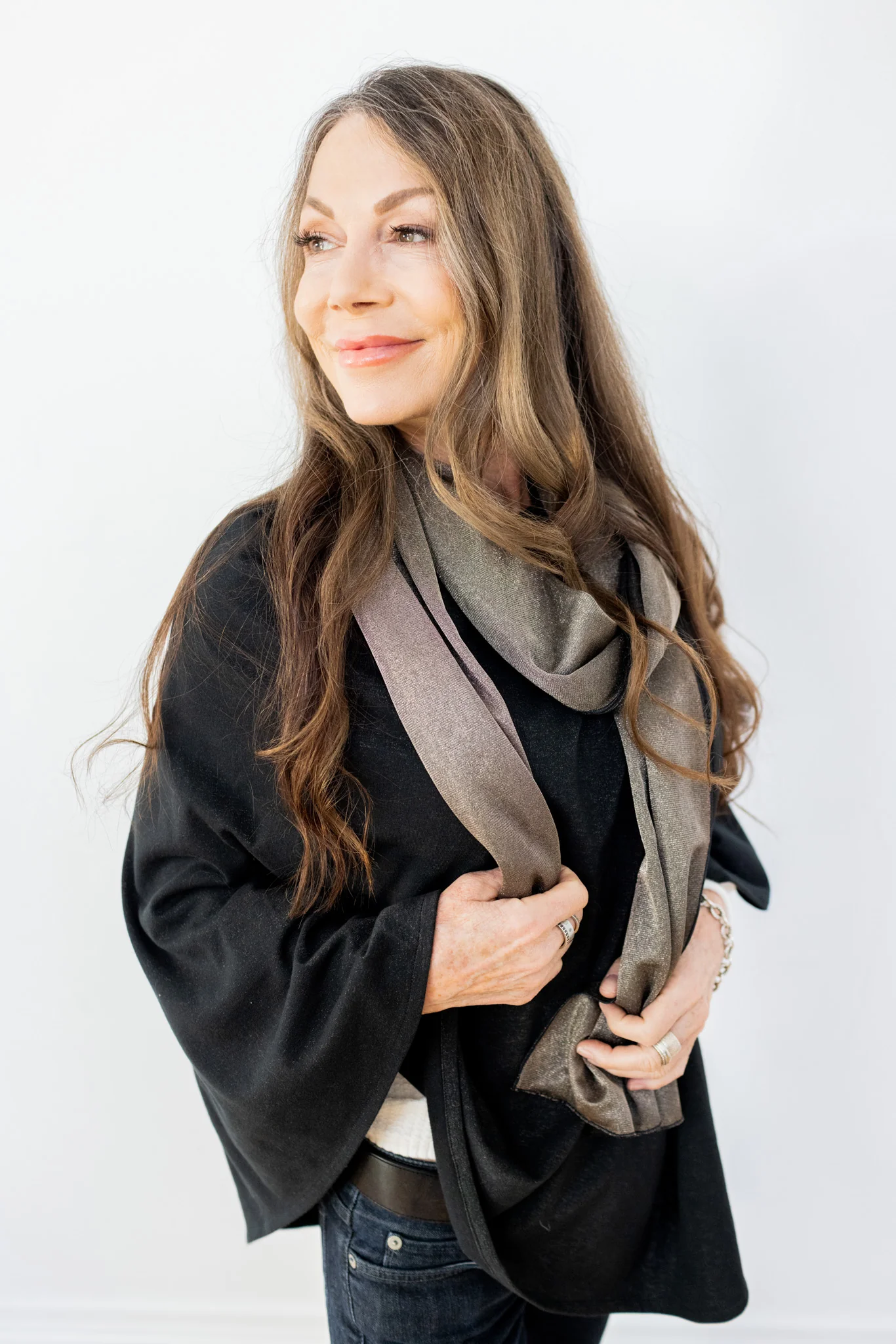 Reversible Pure Silver Mesh & Black Jersey Long Scarf - Image 3