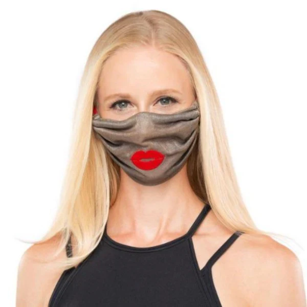 Silver Mesh Pleated Mask with LARGE Red Lips - Image 3